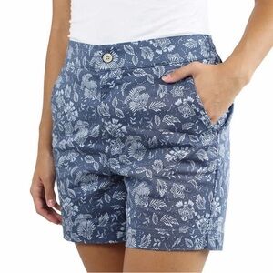 NWT Jachs Girlfriend Ladies' Blue Botanical Printed Chino Shorts XXL 5.5” inseam
